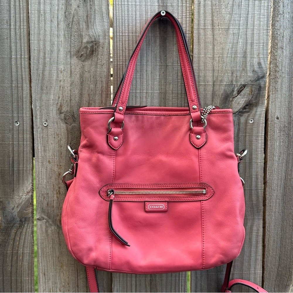 COACH DAISY LEATHER MIA F23901 SILVER/CORAL - Picture 1 of 16